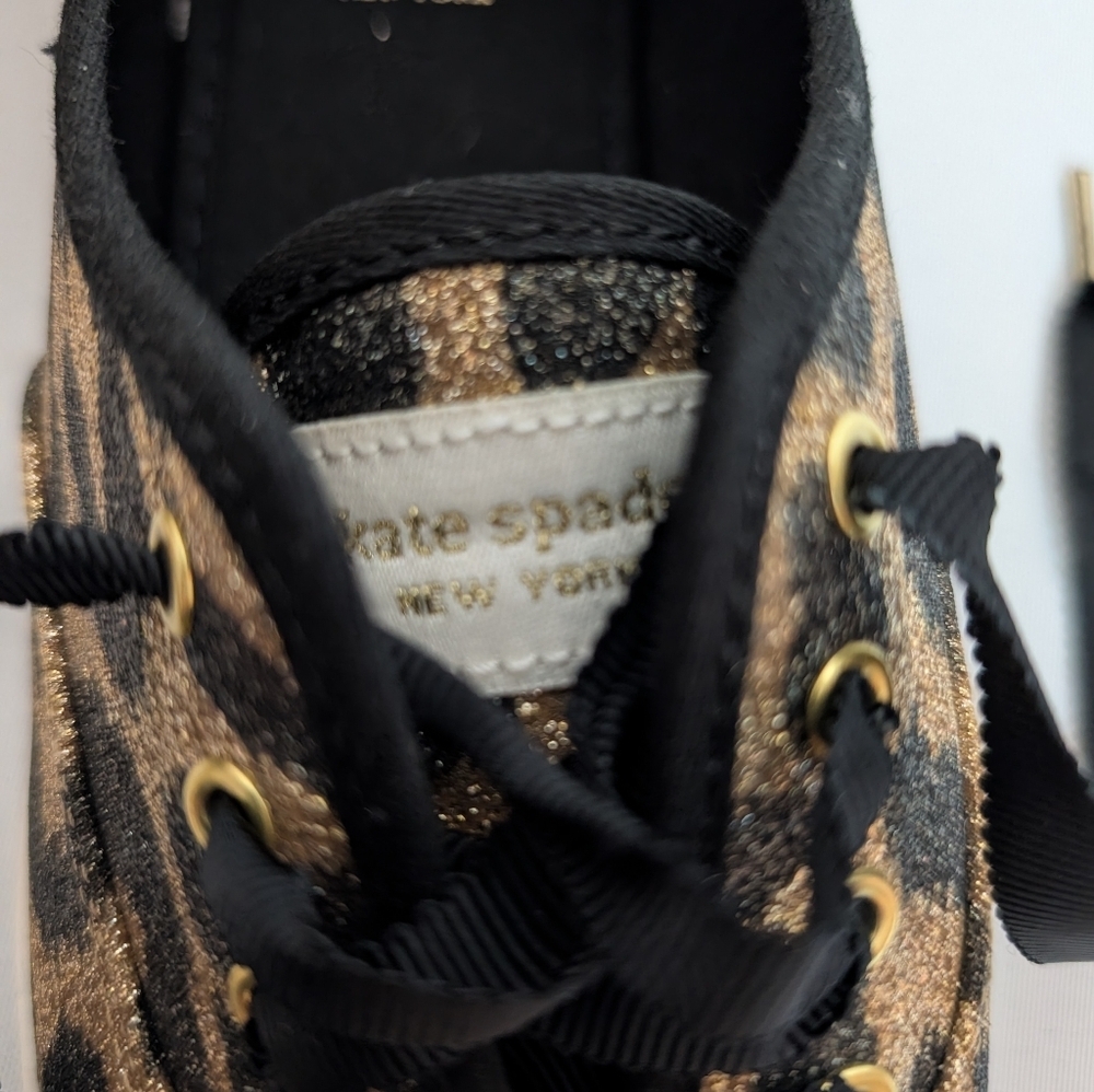 Keds x Kate Spade Glitter Leopard Sneakers Gold Black Ribbon Laces Size 6 EUC - Picture 11 of 14